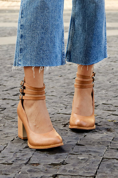 Casilda™ | Smooth Sandals with Ankle Strap and Thick Heel