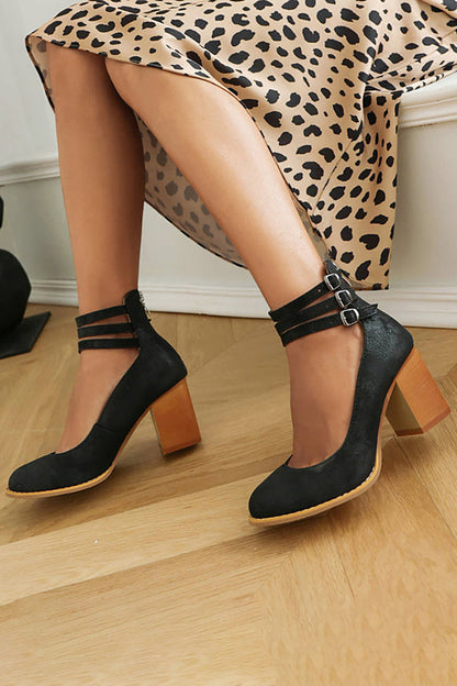 Casilda™ | Smooth Sandals with Ankle Strap and Thick Heel