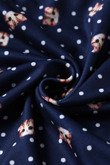 Billie Cat Face Blue Long Sleeved Dress
