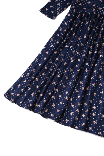 Billie Cat Face Blue Long Sleeved Dress
