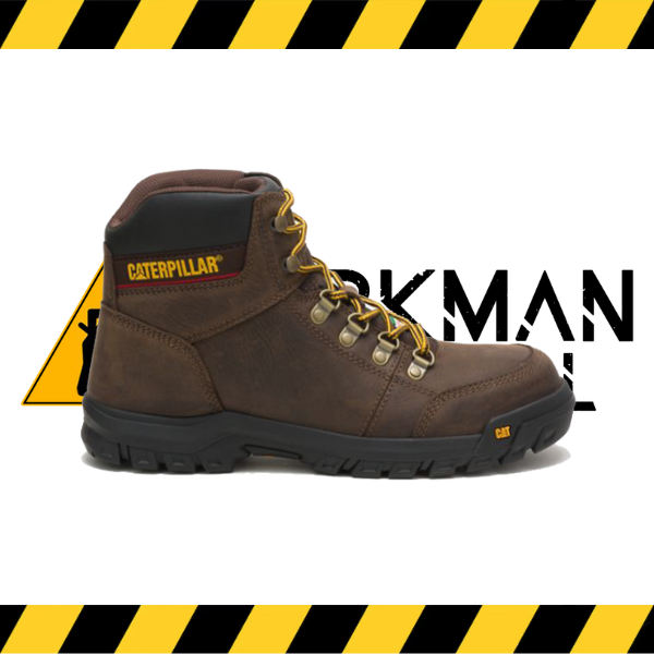 The CAT Outline 6-inch CSA work boot in brown full-grain leather.