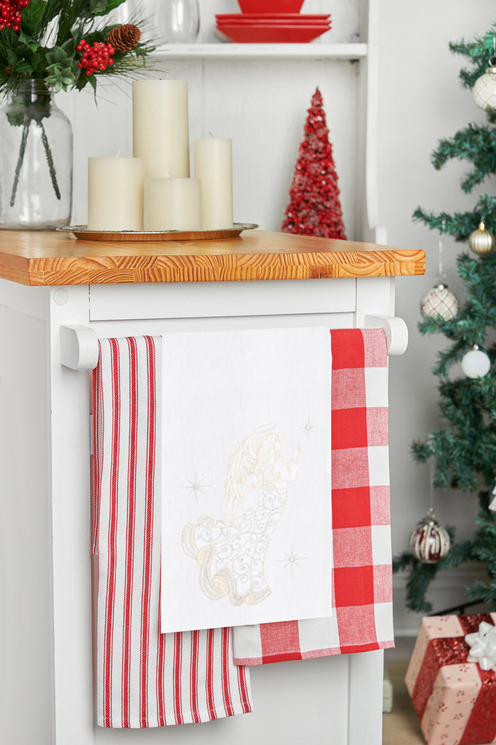 A Champagne Praying Angel Flour Sack Kitchen Towel.