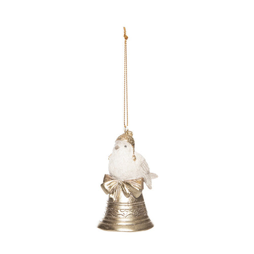 A Champagne & White Bird Bell Ornament.