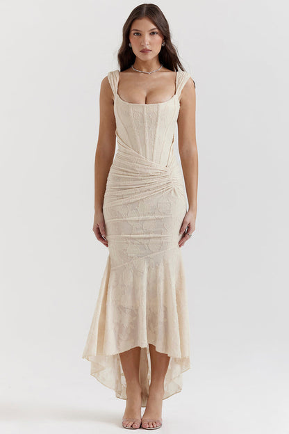 Charlotte | Women's Wedding Guest Lace Ruched Bodycon Dress Evening