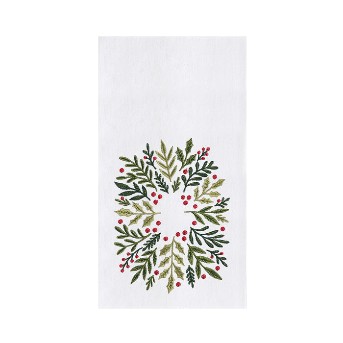 A Christmas Botanical Wreath Flour Sack Kitchen Towel.