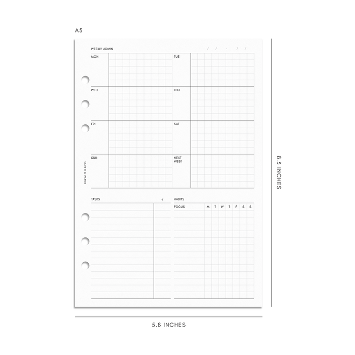Cloth & Paper - Weekly Admin Planner Inserts | Monday Start