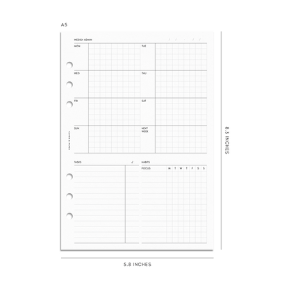 Cloth & Paper - Weekly Admin Planner Inserts | Monday Start