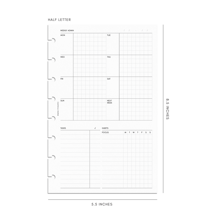 Cloth & Paper - Weekly Admin Planner Inserts | Monday Start