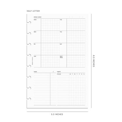 Cloth & Paper - Weekly Admin Planner Inserts | Monday Start