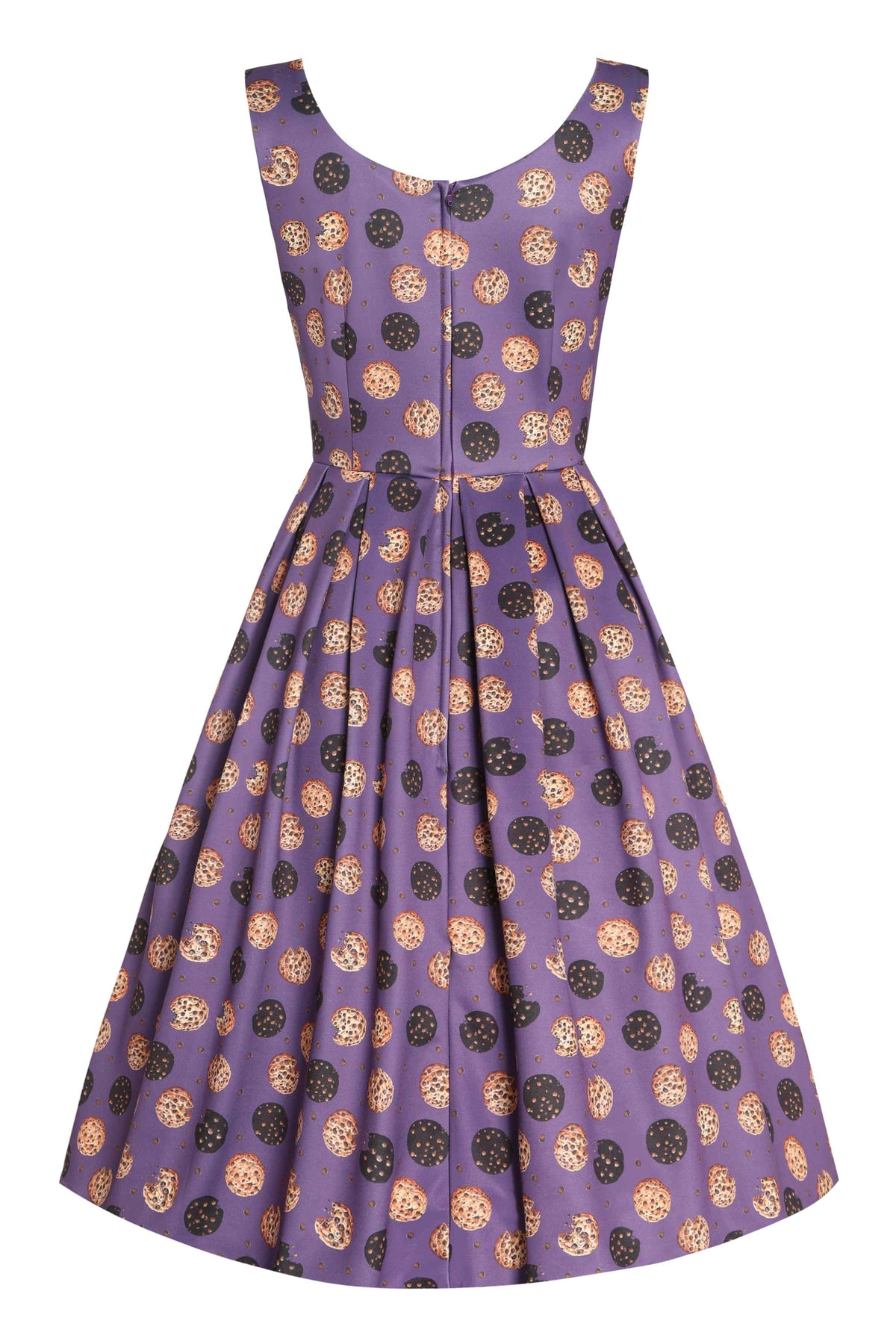 Amanda Purple Retro Flared Dress in Cookie Print