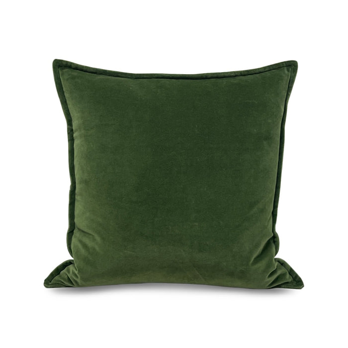 Cotton velvet pillow in green, square size, front view, from Surya