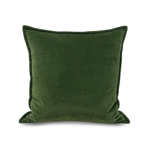 Cotton velvet pillow in green, square size, front view, from Surya