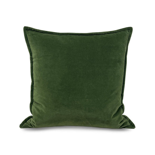 Cotton velvet pillow in green, square size, front view, from Surya