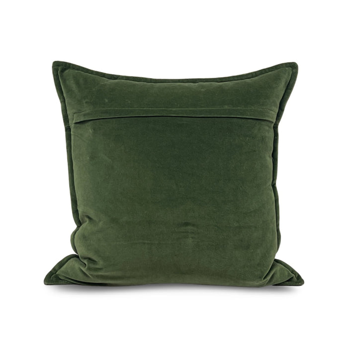 Cotton velvet pillow in green, square size, alternate front view