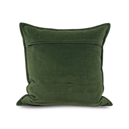 Cotton velvet pillow in green, square size, alternate front view