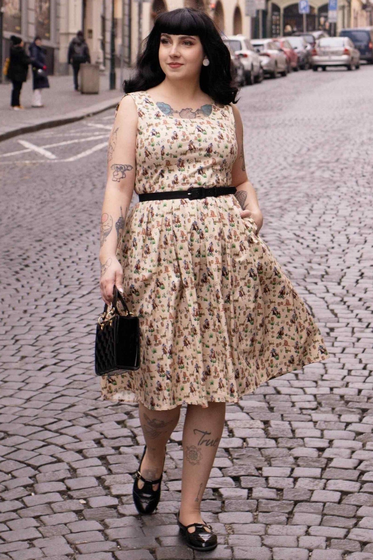 Amanda Cowboy Beige Flared Dress