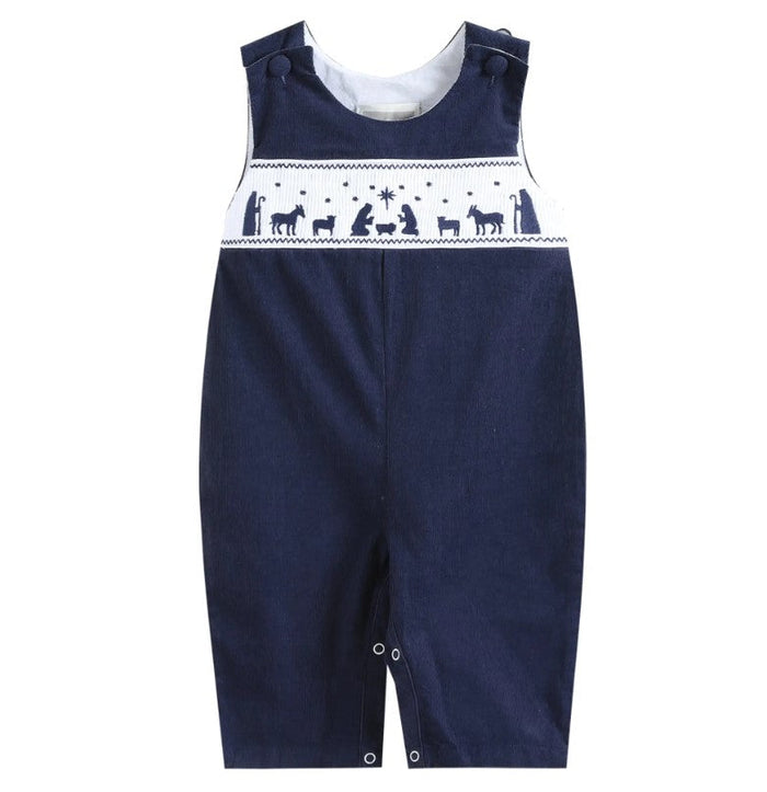 Dark Blue Corduroy Nativity Smocked Overalls - Premium Baby & Toddler Dresses from Lil Cactus - Just $32.95! Shop now at Pat's Monograms
