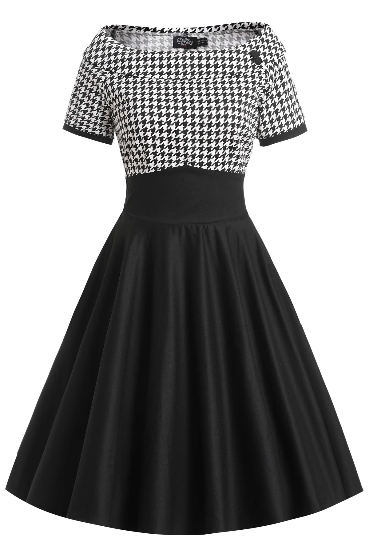 Darlene Houndstooth Roll Collar Circle Dress