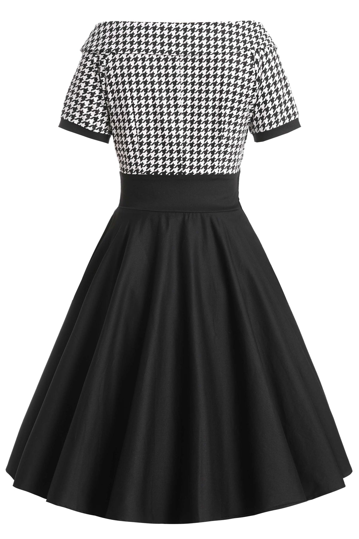 Darlene Houndstooth Roll Collar Circle Dress