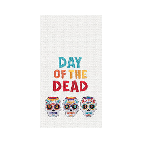 A Day of The Dead Skull Trio Waffle Weave Kitchen Towel.