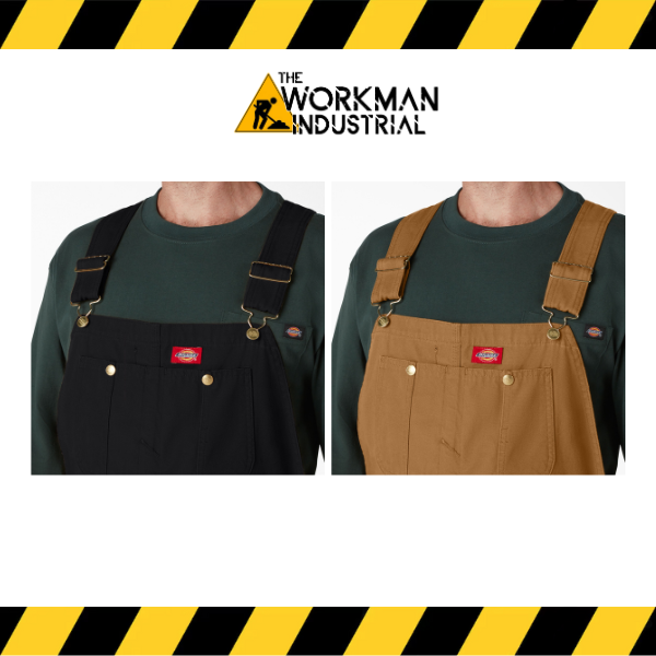 Dickies classic bib overalls in brown and black duck canvas.