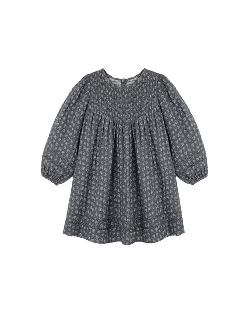 dress smocked heart ditsy print - midnight
