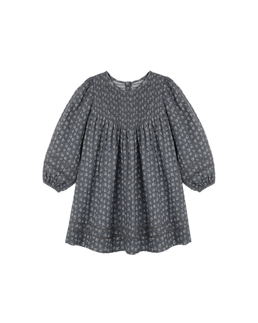dress smocked heart ditsy print - midnight