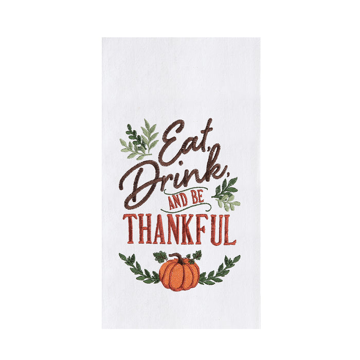 A Eat, Drink, Thankful Pumpkin Flour Sack Kitchen Towel.