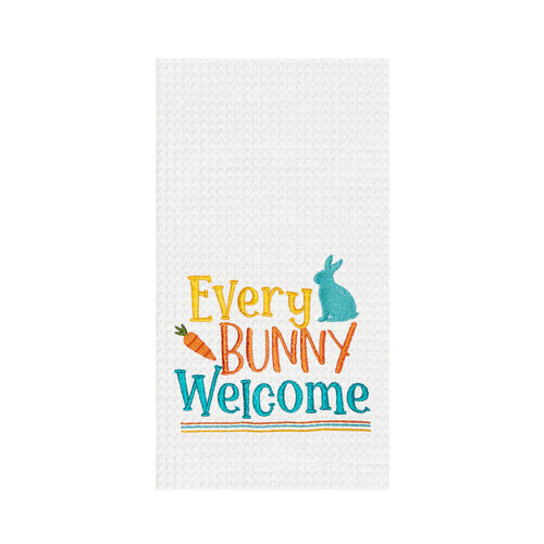 A Every Bunny Welcome Waffle Weave Kitchen Towel.