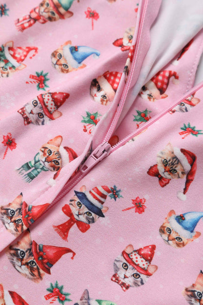 Billie Pink Christmas Cat Flared Dress