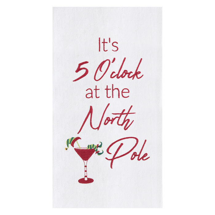 A Five O'Clock North Pole Flour Sack Kitchen Towel.