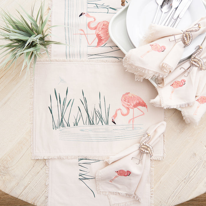 Flamingo Table Linens table linens displayed as a coordinated tabletop setting.