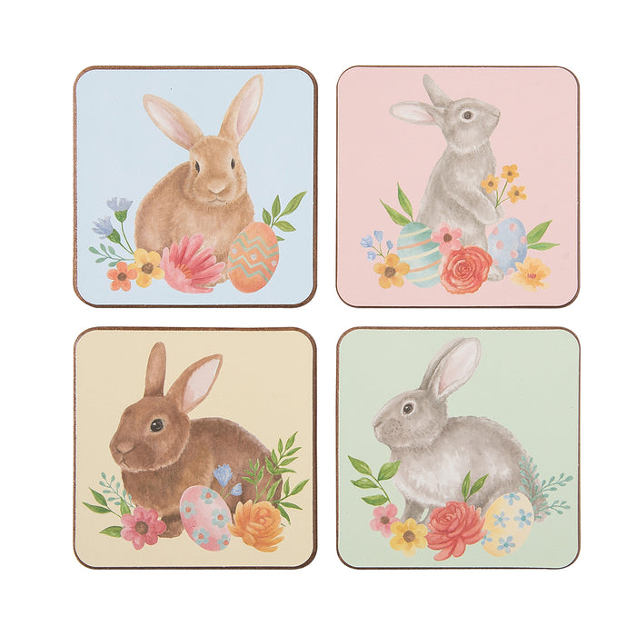 A Floral Bunny Coasters, Set of 4.