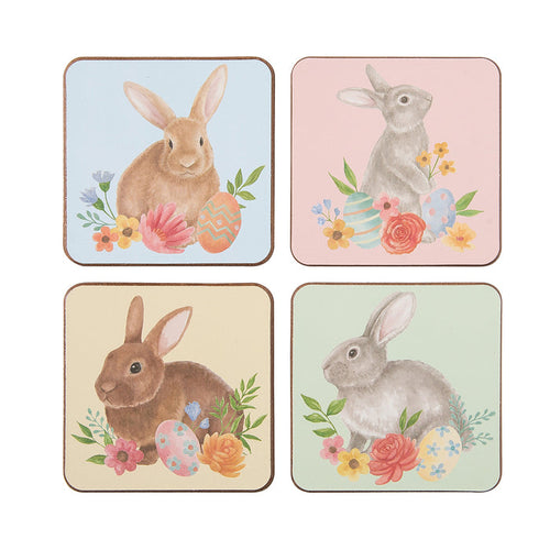 A Floral Bunny Coasters, Set of 4.