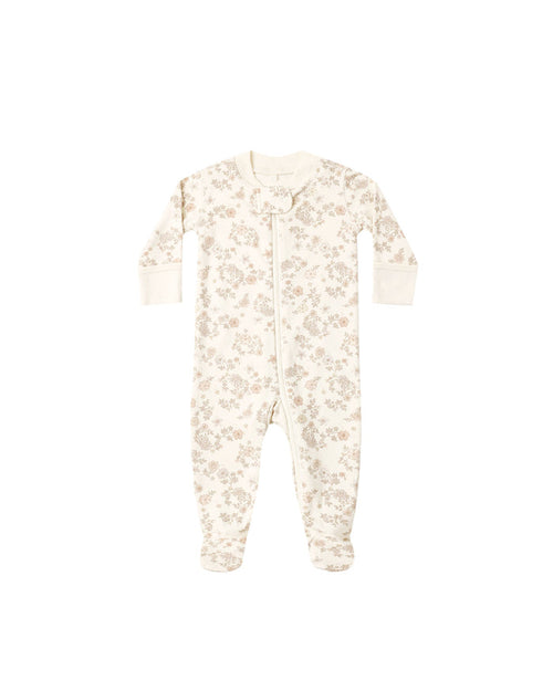 footie floral vine zip up - natural