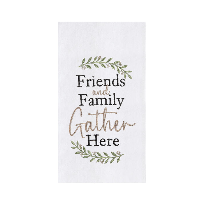 A Friends & Family Gather Flour Sack Kitchen Towel.