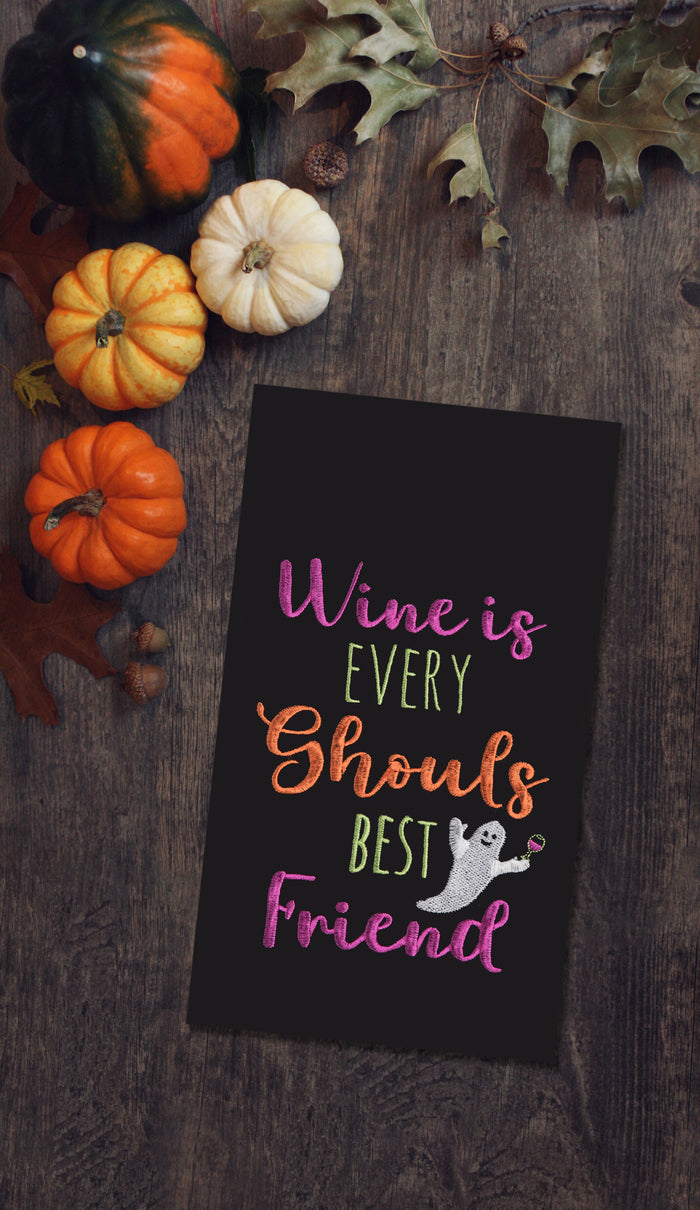 A Ghouls Best Embroidered Canvas Kitchen Towel.