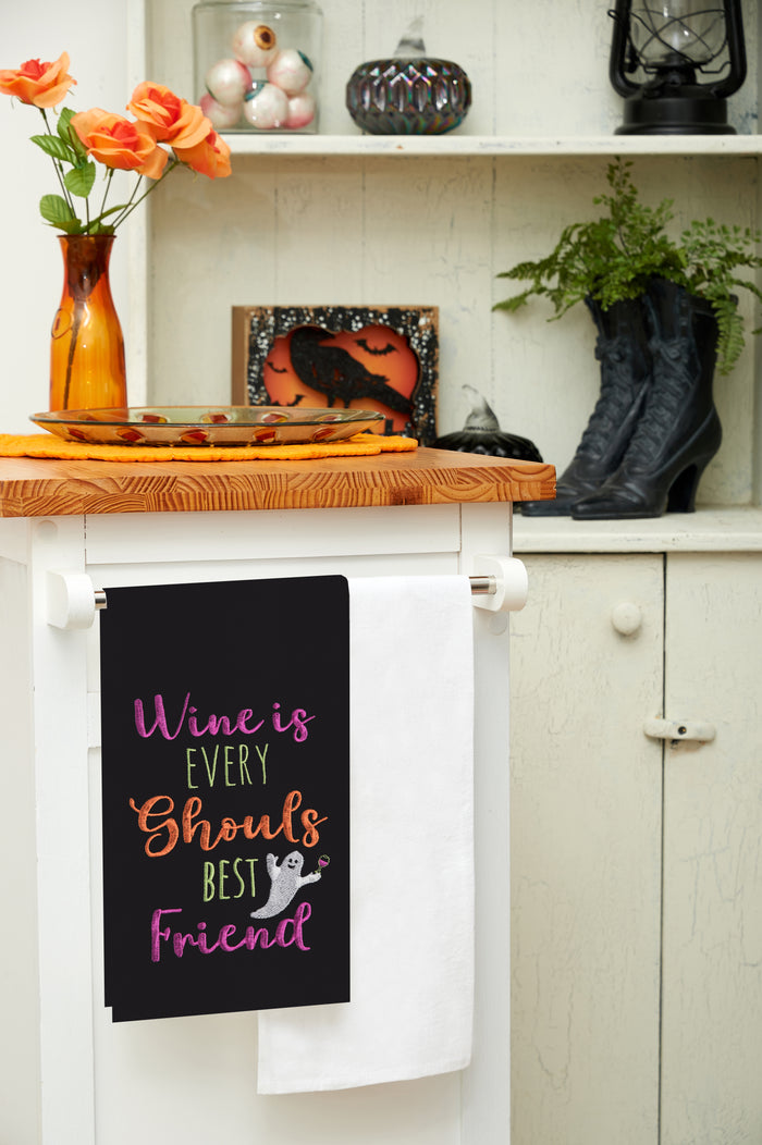 A Ghouls Best Embroidered Canvas Kitchen Towel.