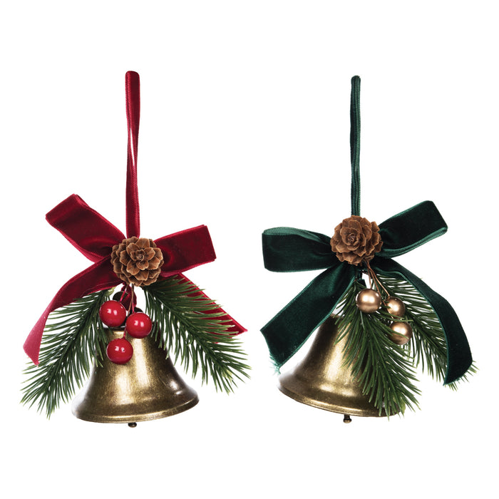A set of Gold Bell & Ribbon ornaments.