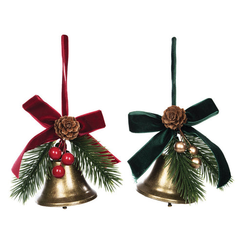 A set of Gold Bell & Ribbon ornaments.