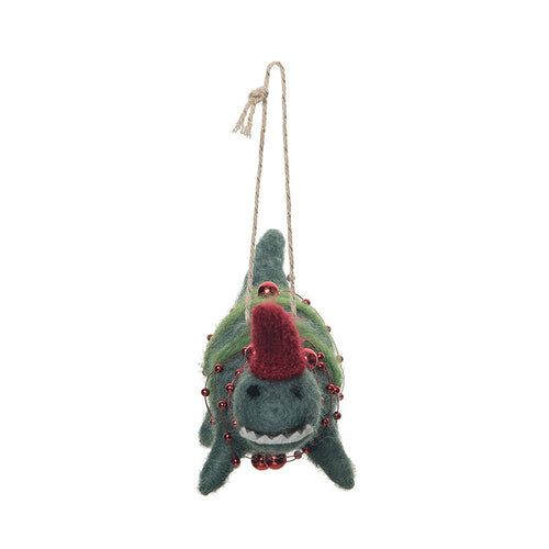 A Green Dinosaur Ornament.