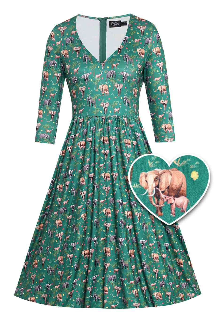 Billie Green Elephant Flared Dress
