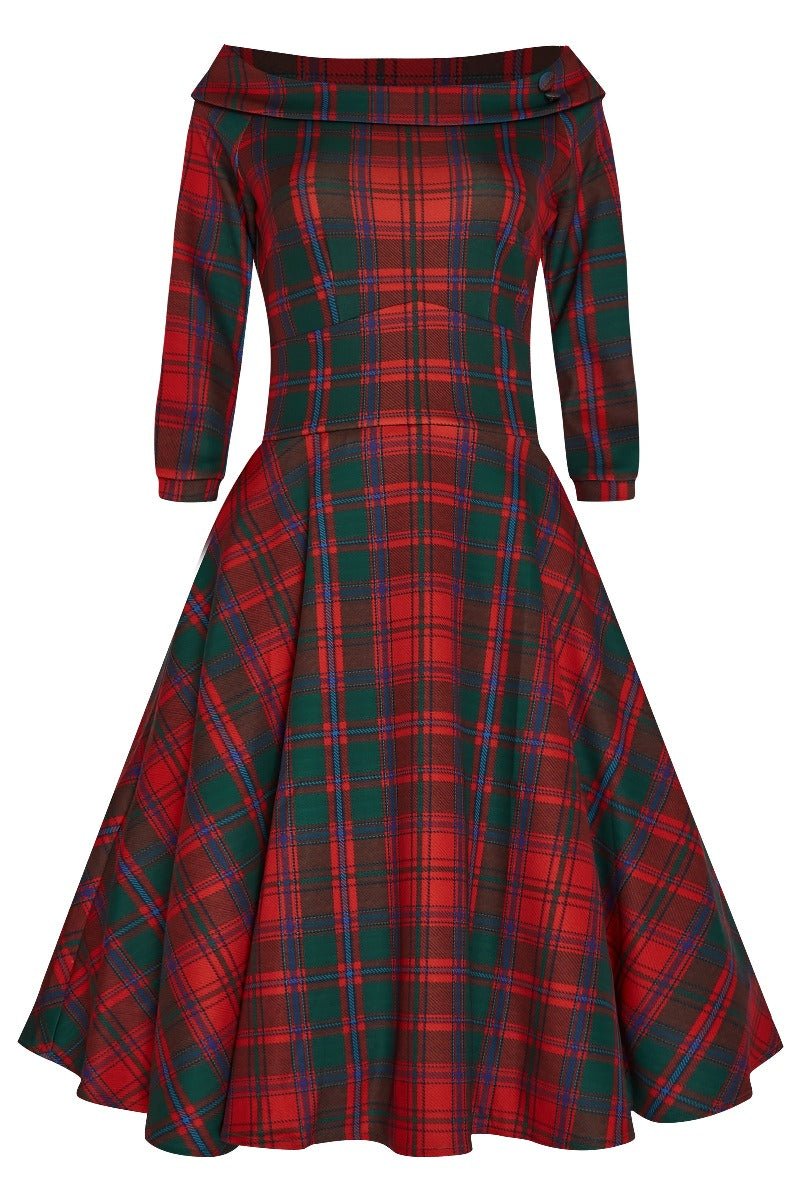 Deborah Flattering Swing Dress & Red & Green Plaid Print