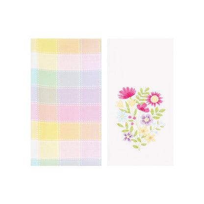 A Hana Color Block Plaid Embroidered & Woven Kitchen Towel, Set of 2.