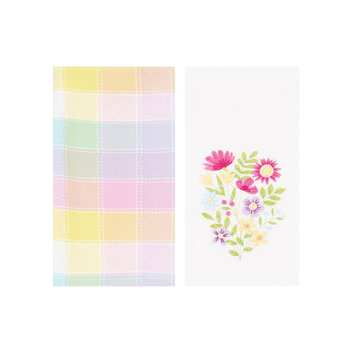 A Hana Color Block Plaid Embroidered & Woven Kitchen Towel, Set of 2.