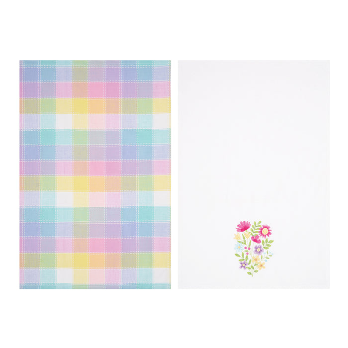 A Hana Color Block Plaid Embroidered & Woven Kitchen Towel, Set of 2.