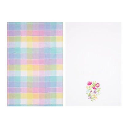 A Hana Color Block Plaid Embroidered & Woven Kitchen Towel, Set of 2.