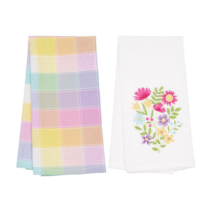 A Hana Color Block Plaid Embroidered & Woven Kitchen Towel, Set of 2.