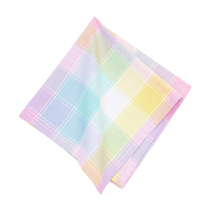 Hana Color Block Plaid Table Linens table linens displayed as a coordinated tabletop setting.