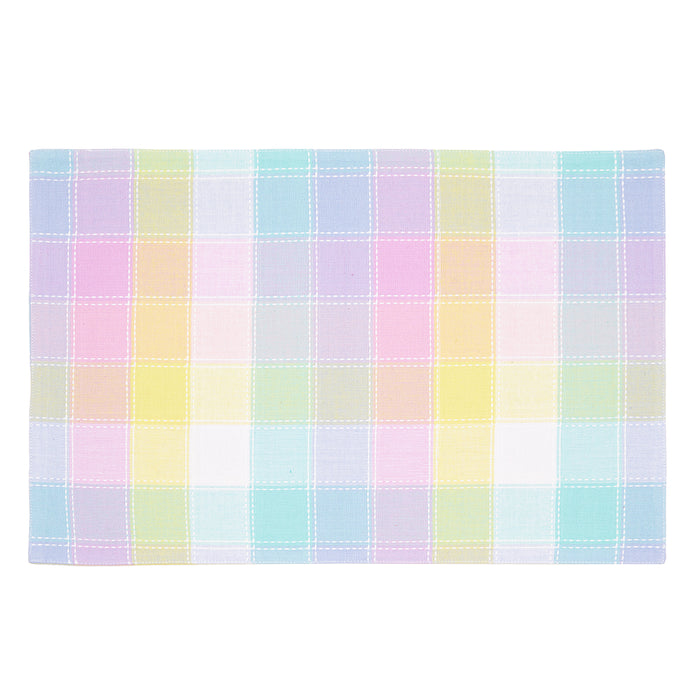 Hana Color Block Plaid Table Linens table linens displayed as a coordinated tabletop setting.